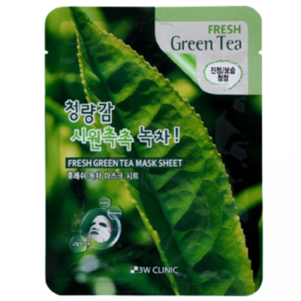 Успокаивающая тканевая маска с зеленым чаем 3W Clinic Fresh Green Tea Mask Sheet